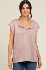 Mauve Two Tone Split V-Neck Dolman Short Sleeve Top