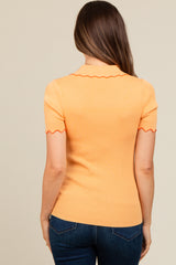 Peach Ribbed Scallop Trim Split V-Neck Short Sleeve Maternity Top