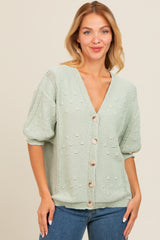 Light Olive Textured V-Neck Short Sleeve Cardigan