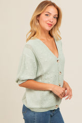 Light Olive Textured V-Neck Short Sleeve Cardigan