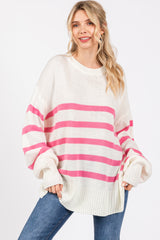 Pink Striped Oversized Side Slit Sweater