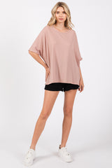 Mauve Waffle Knit Dolman Top