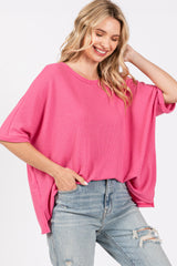 Pink Waffle Knit Dolman Maternity Top