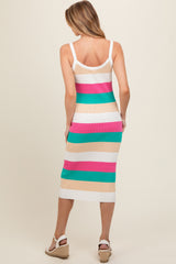 Pink Wide Stripe Knit Maternity Midi Dress