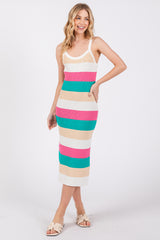 Pink Wide Stripe Knit Midi Dress