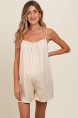 Beige Adjustable Tie Back Maternity Romper