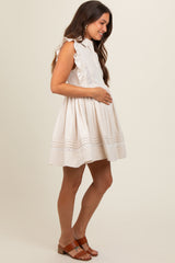 Beige Button Front Flutter Sleeve Maternity Mini Dress