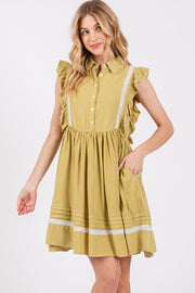 Lime Button Front Flutter Sleeve Mini Dress