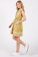 Lime Button Front Flutter Sleeve Mini Dress