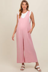 Pink V-Neck Wide Leg Maternity Jumpsuit