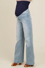 Blue Wide Leg Flare Maternity Jeans