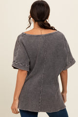 Charcoal Waffle Knit V-Neck Top