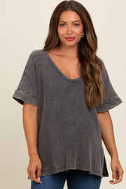 Charcoal Waffle Knit V-Neck Maternity Top