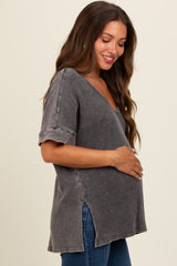 Charcoal Waffle Knit V-Neck Maternity Top