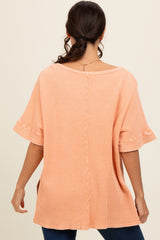 Peach Waffle Knit V-Neck Top