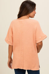 Peach Waffle Knit V-Neck Maternity Top