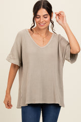 Sage Waffle Knit V-Neck Maternity Top