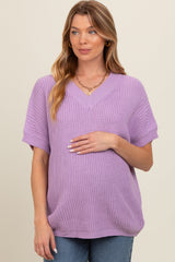 Lavender V-Neck Chunky Knit Sweater Maternity Top