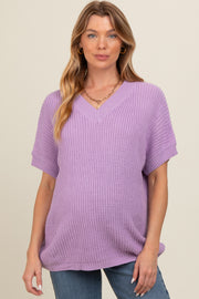 Lavender V-Neck Chunky Knit Sweater Maternity Top