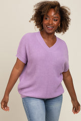 Lavender V-Neck Chunky Knit Sweater Maternity Top