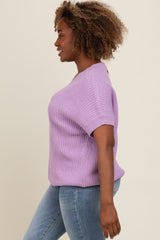 Lavender V-Neck Chunky Knit Sweater Top