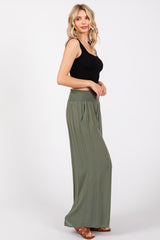 Olive Wide Smock Waist Pants