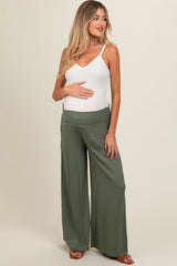 Olive Wide Smock Waist Maternity Pants