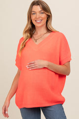 Coral V-Neck Chunky Knit Sweater Maternity Top