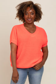 Coral V-Neck Chunky Knit Sweater Top