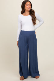 Navy Wide Smock Waist Maternity Pants