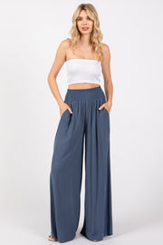 Blue Wide Smock Waist Pants