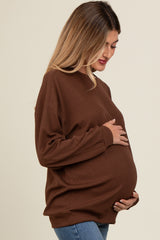 Brown Drop Shoulder Maternity Sweatshirt