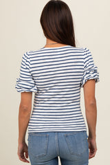 Navy Striped Puff Sleeve Maternity Top