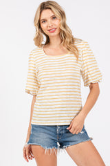 Yellow Striped Puff Sleeve Maternity Top