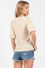 Yellow Striped Puff Sleeve Top