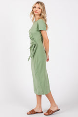 Light Green Side Tie Midi Dress