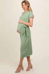 Light Green Side Tie Maternity Midi Dress