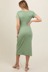 Light Green Side Tie Maternity Midi Dress