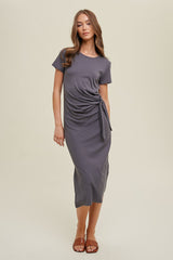 Charcoal Side Tie Maternity Midi Dress