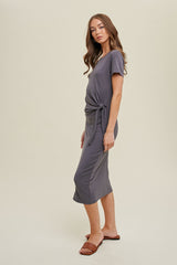 Charcoal Side Tie Midi Dress