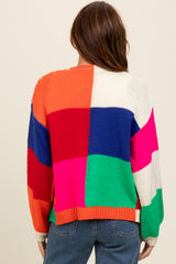 Multicolor Checkered Cardigan Sweater