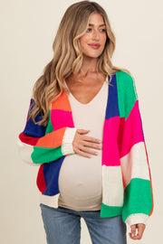 Multicolor Checkered Maternity Cardigan Sweater