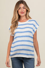 Blue Striped Knit Maternity Short Sleeve Top