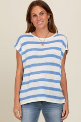 Blue Striped Knit Maternity Short Sleeve Top