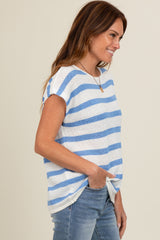 Blue Striped Knit Short Sleeve Top