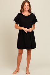 Black Cut Edge Short Sleeve Dress