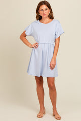 Light Blue Cut Edge Short Sleeve Maternity Dress