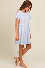 Light Blue Cut Edge Short Sleeve Dress