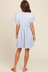 Light Blue Cut Edge Short Sleeve Dress