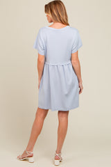 Light Blue Cut Edge Short Sleeve Maternity Dress